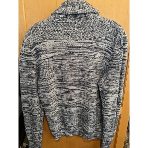 SUN & STONE BLUE HEATHER medium HEAVY KNIT SHAWL NECK SWEATER MENS 100% cotton - Picture 2 of 3